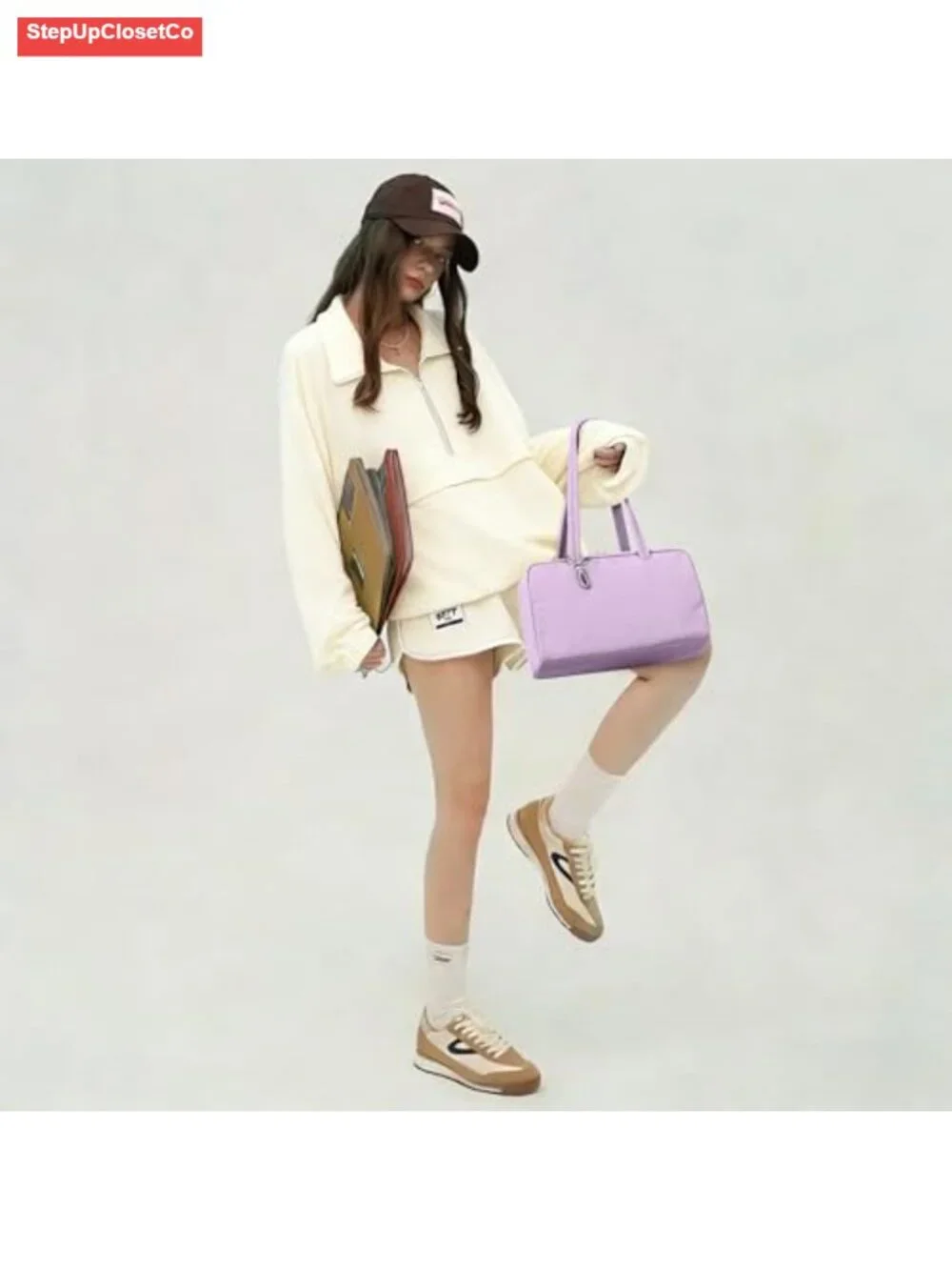 WLLWOO Nylon Tote Bag Bowler Shoulder Purse with Keychain Clip